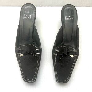Stuart Weitzman Pebbled Leather Kitten Heels BLK SZ 10M Classic Mules Casual